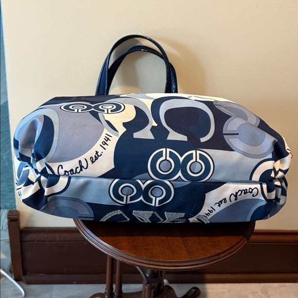 Coach Poppy Pop C Glam tote shoulder bag denim blue/white/Silvertone HW NWOT - Picture 11 of 17